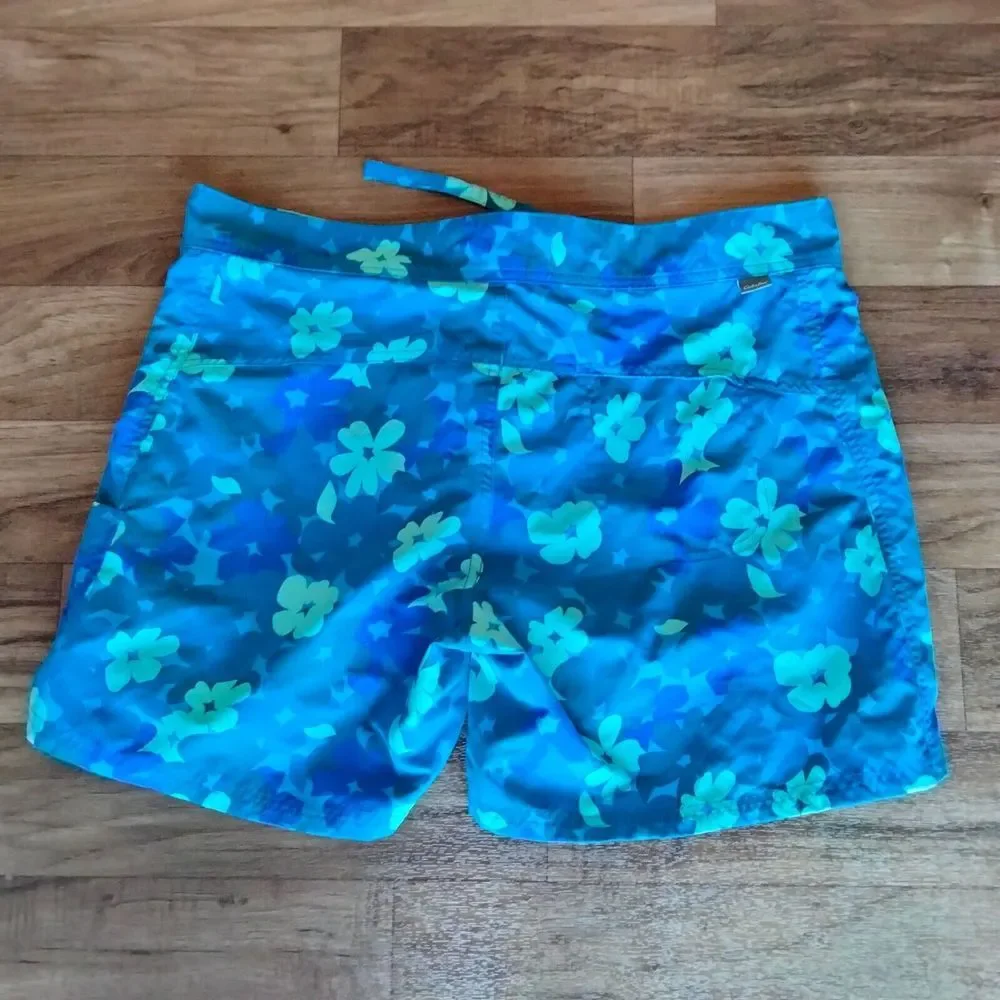 Cabela's‎ Mens Large Board Shorts Surf Swim Trunks Blue Tropical Flowers Tiki